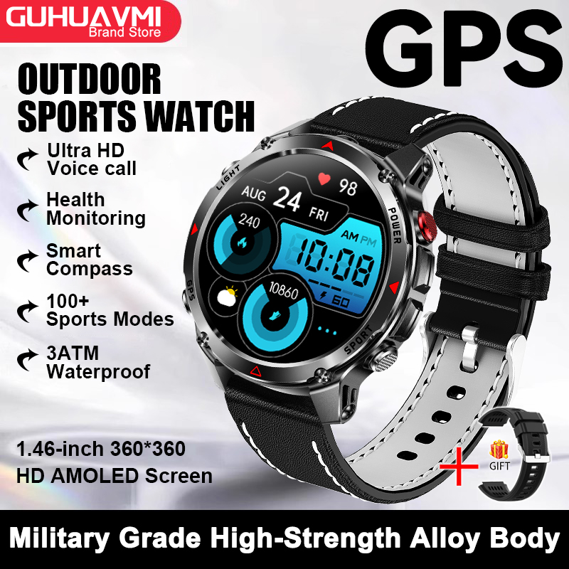 2025 New Military Bluetooth Call Smart Watch Built-in GPS Compass Barometric Altimeter 10ATM Waterproof Sports Smartwatches Men