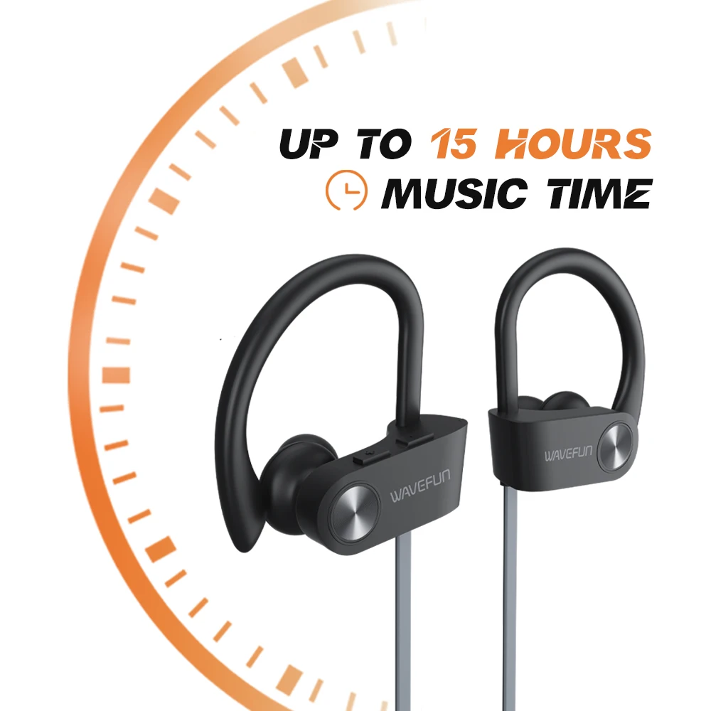 Wavefun XBuds Wireless Earphones with Ear Hook IPX7 Waterproof Super Bass Sports Headphones Music Gaming Mode with Mic