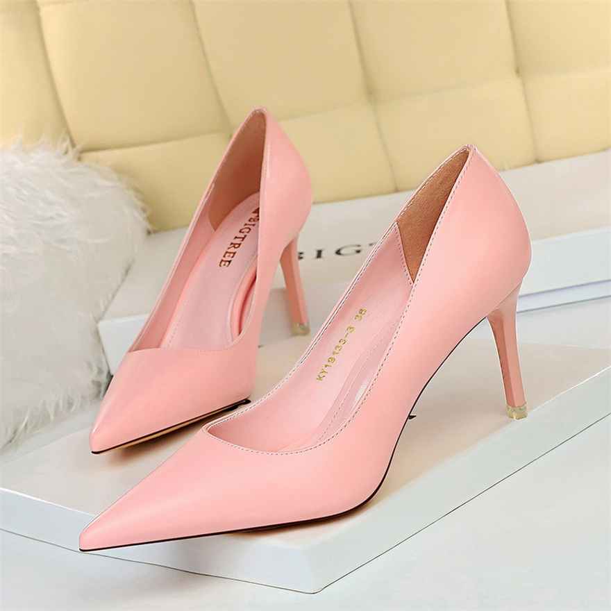 Soft Leather Concise High Heels 7.5/10.5cm Shoes Fashion Women Pumps Pointed Toe Slip On Candy Colors Office Woman Wedding Shoes
