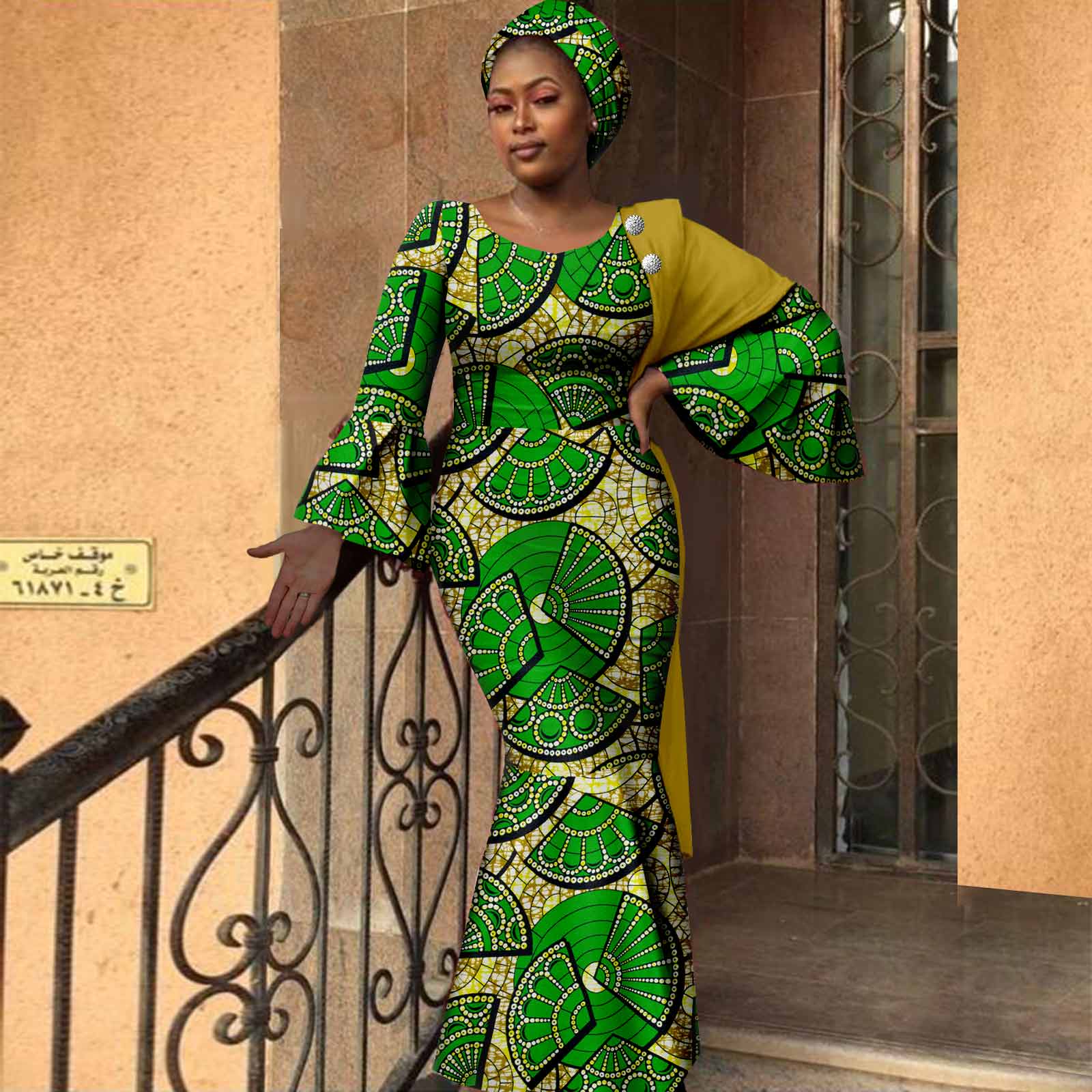 African Women Dresses Dashiki Ankara Print Slim Long Dress with Headwrap Bazin Riche Ladies Outftis Party Vestidos Y2225023