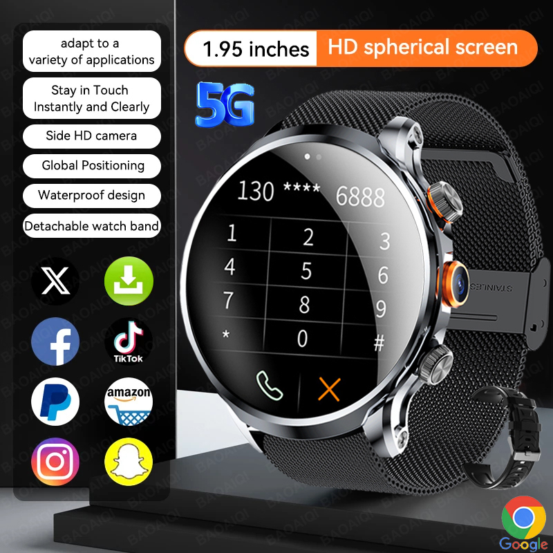 5G/4G Full Netcom Android Smart Watch With SIM Card Camera Video Call AMOLED GPS WIFI Google Play Maps Smartwatch For Men Women