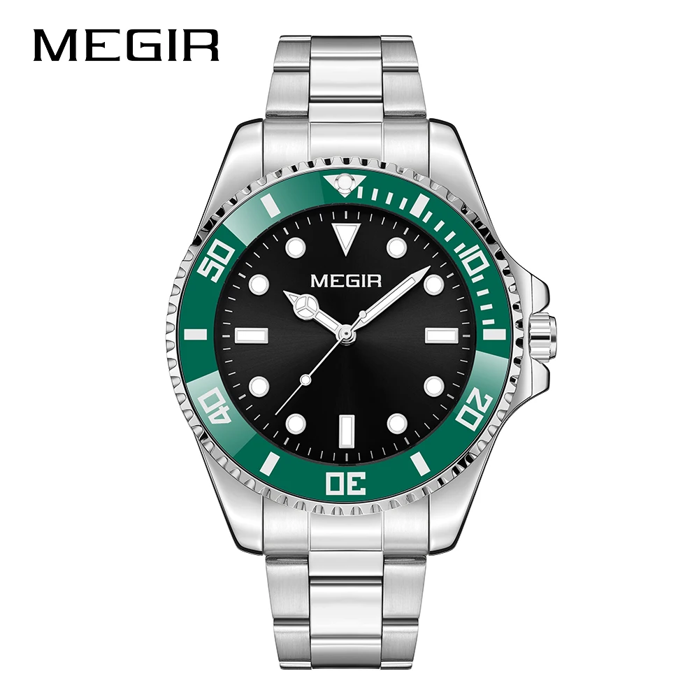 MEGIR Brand Fashion Men's Quartz Watch Steel Strap Display Calendar Watches Classic Man Luxury Waterproof Wristwatch Clock