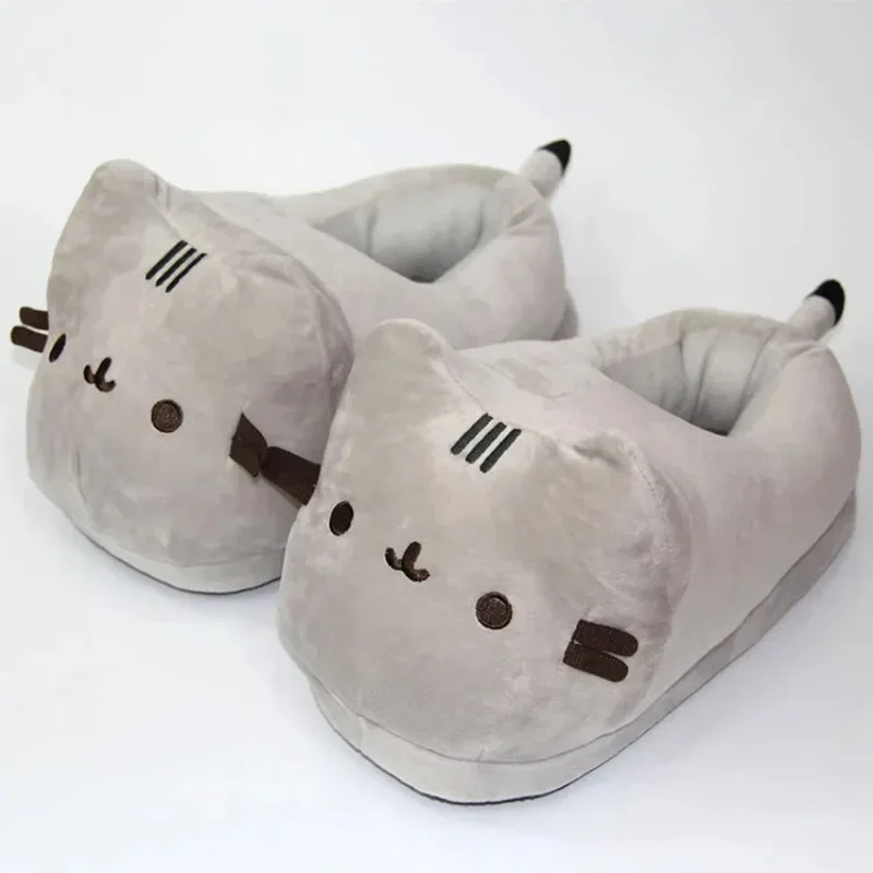 Cartoon Full Covered Cat Slippers Warm Winter Slides Soft Plush Doll Indoor Cute Anime Bedroom Shoes  Home Use