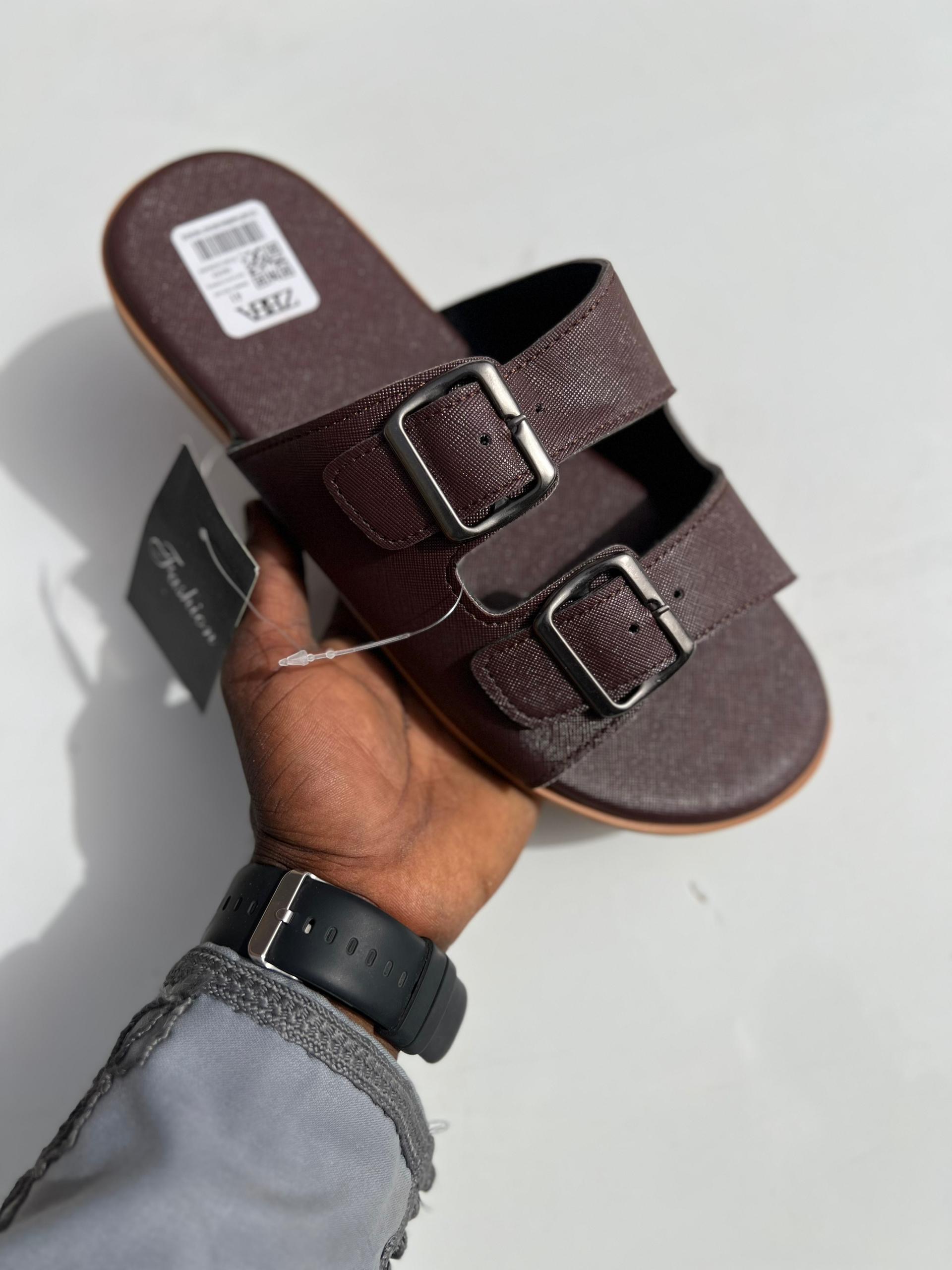 Men's Olive Green Double-Buckle Slide Sandals