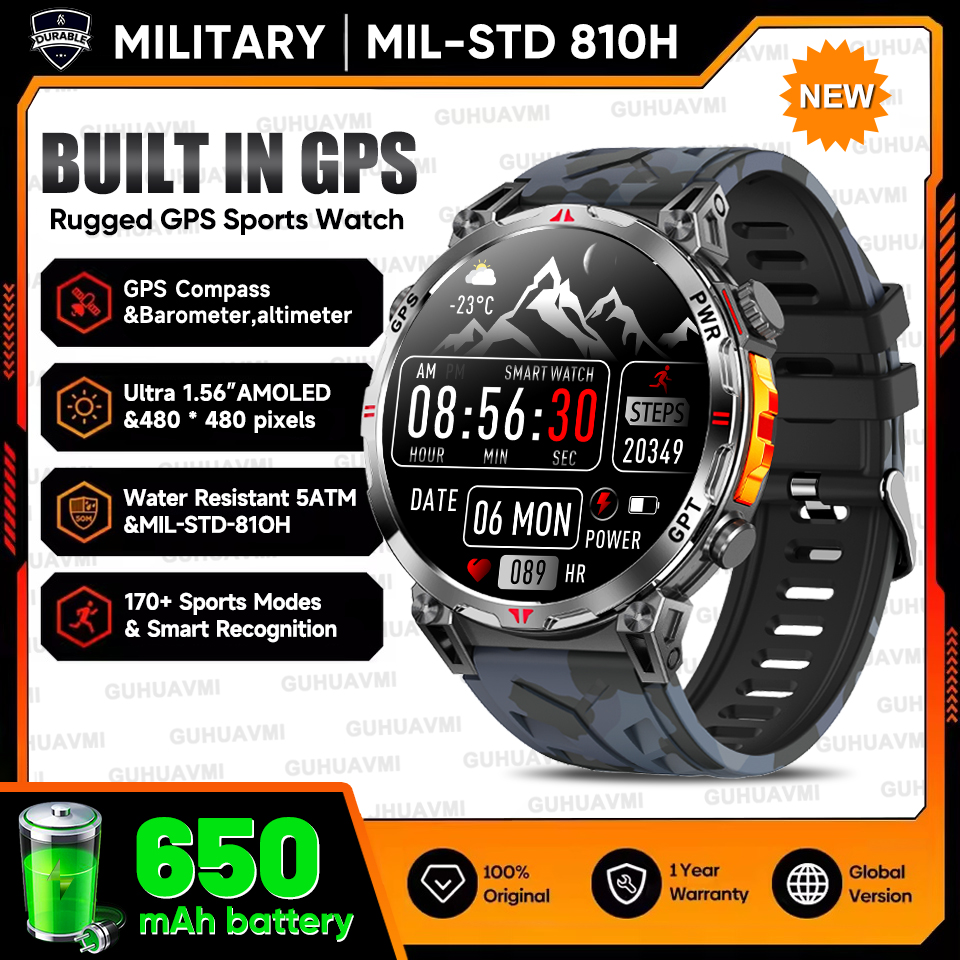 2025 New Military T-Rex3 GPS Smart Watch 5ATM Waterproof 650mAh Battery Heart Rate Compass AI GPT Sports tracker Smartwatch Men