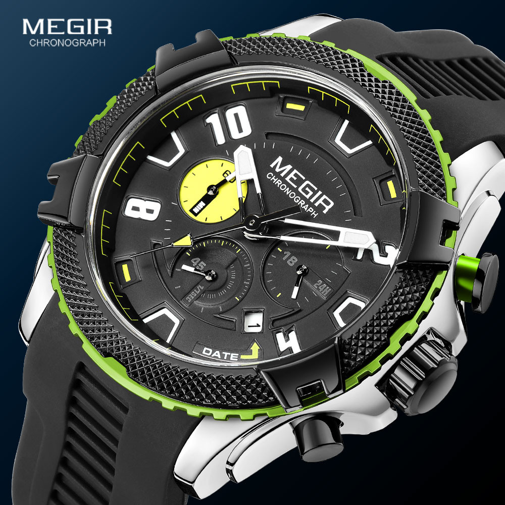 MEGIR Watches for Men Fashion Military Sport Chronograph Quartz Waterproof Wristwatch with Calendar Date 24-hour Display 2200