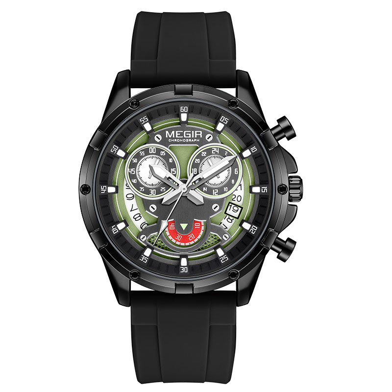 MEGIR Men's Quartz Watch with White Silicone Strap Luminous Hands Fashion Sport Waterproof Chronograph Wristwatch with Calendar