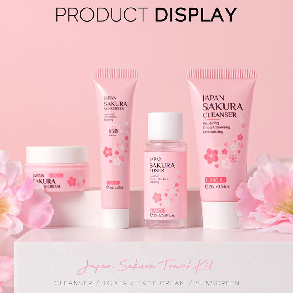 4Pcs/Set Sakura Skin Care With Cleanser Toner Eye Cream Facial Cream Sunscreen Beauty Products For Women Travel Skin Care Kit
