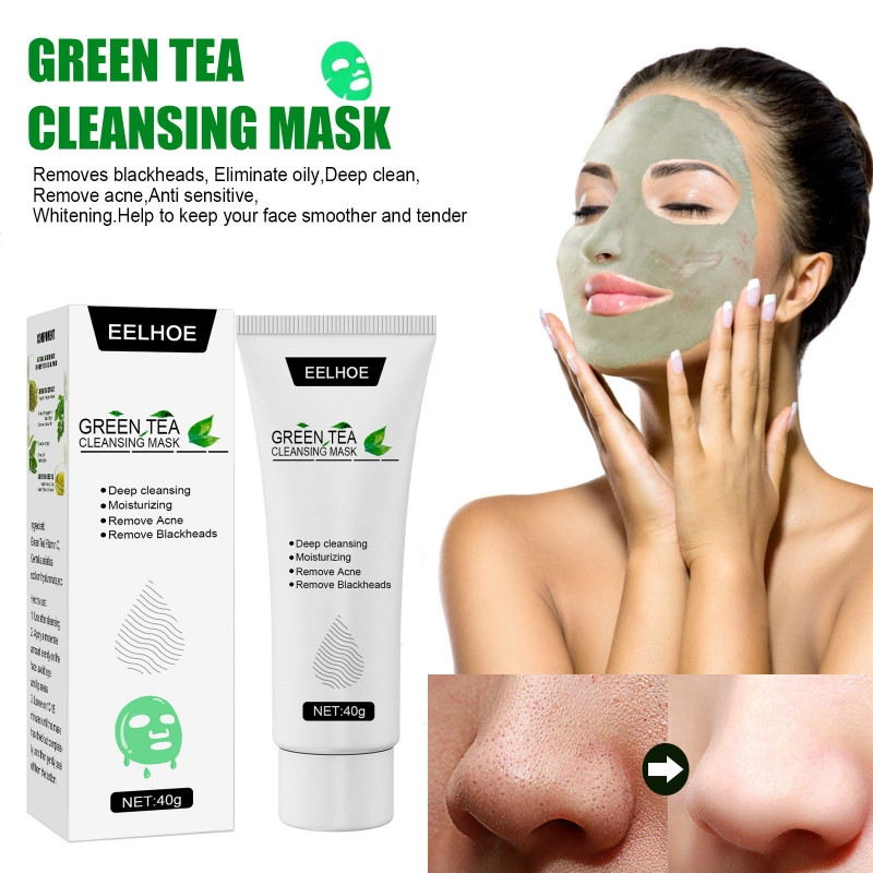 Green Tea Blackhead Remover Cleaning Mask Blackhead Spots Acne Treatment Mud Mask Pores Shrink Oil Control Beauty Skin Care 40g