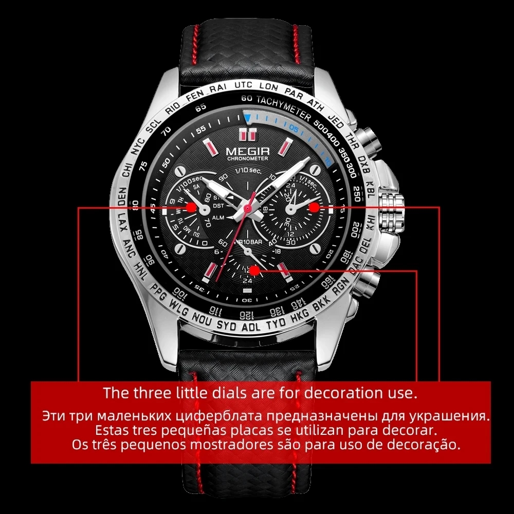 MEGIR 1010 Men's Quartz Watches Original Fashion Creative Clock Leather Strap Strap Analog Display Wrist Watches for Male Gift