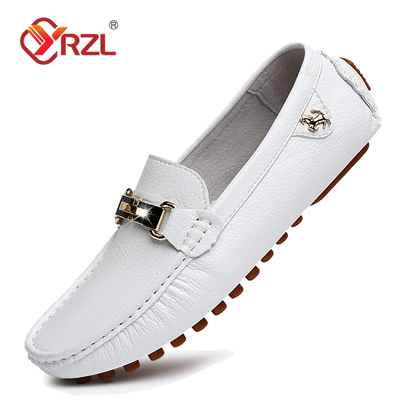 YRZL Shoes Men Handmade PU Leather Loafer Casual Driving Flats Slip-on Shoes Luxury Comfy Moccasins White Loafers Shoes for Men