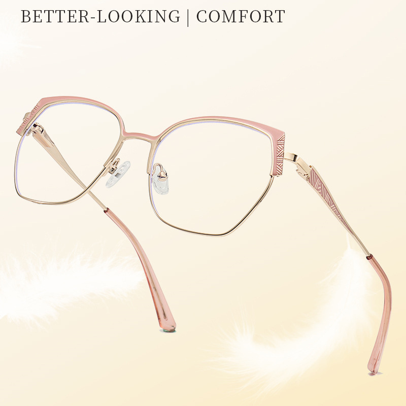 Fashion Brand Design Eyebrows Alloy Frame Photochromic Amblyopia Anti Blue Ray Women Sunglasses Hyperopia Prescription Glasses