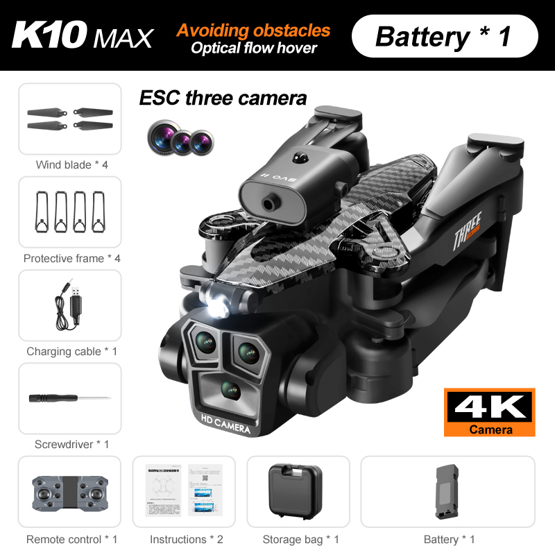 New K10MAX Drone Triple HD Camera Aerial  OAS Remote Control Aircraft Optical Flow Quadcopter Kid Gifts