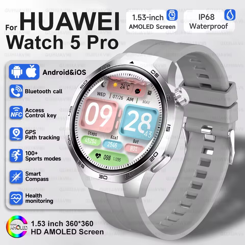 2025 Guhuavm Watch GT5Pro Smart Watch Men HD AMOLED Screen GPS Tracker Bluetooth Call Health Waterproof Smartwatches Heart Rate