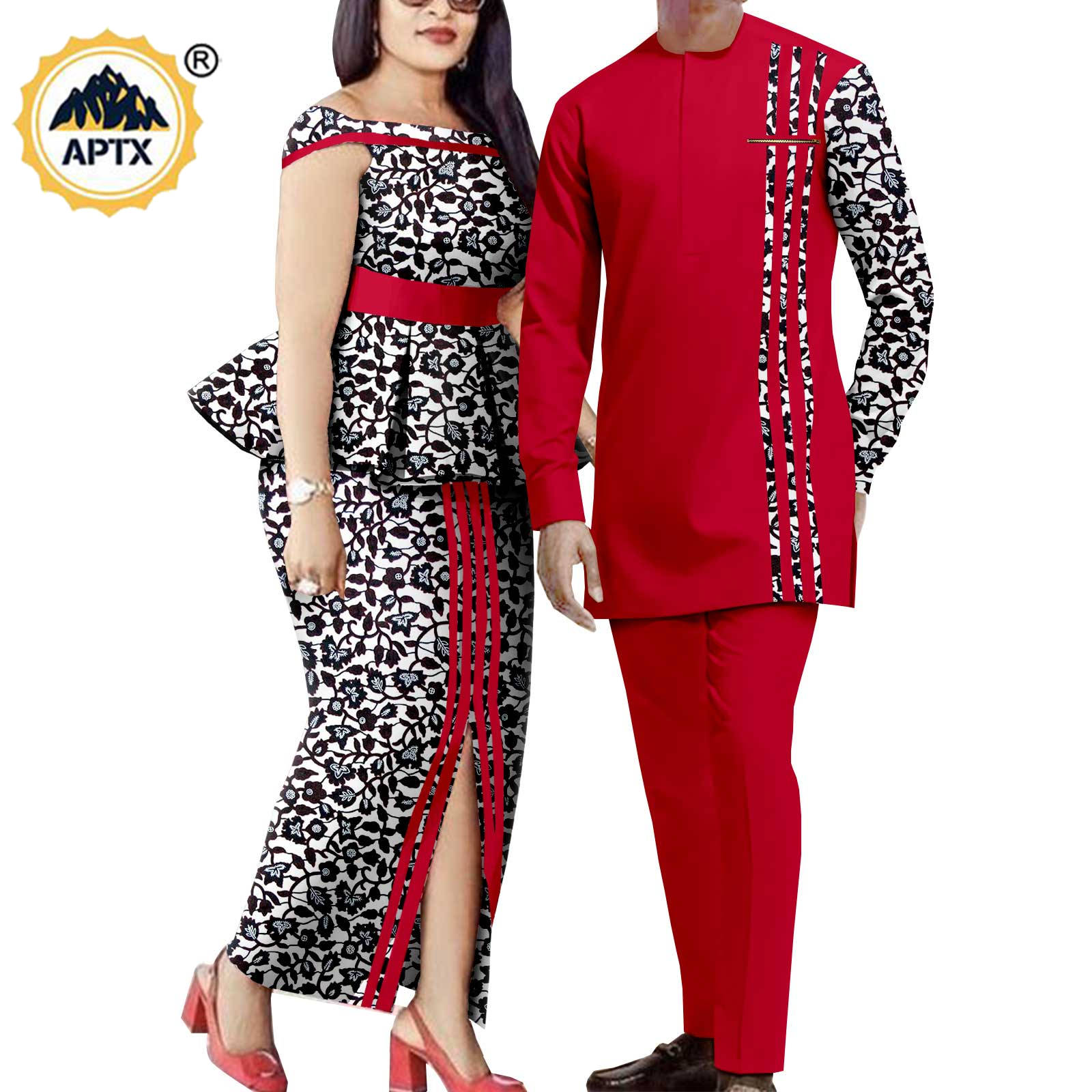 Matching Couple Outfits Men Shirts and Pants Sets Dashiki African Dresses for Women Top and Split Skirts for Wedding Y23C006