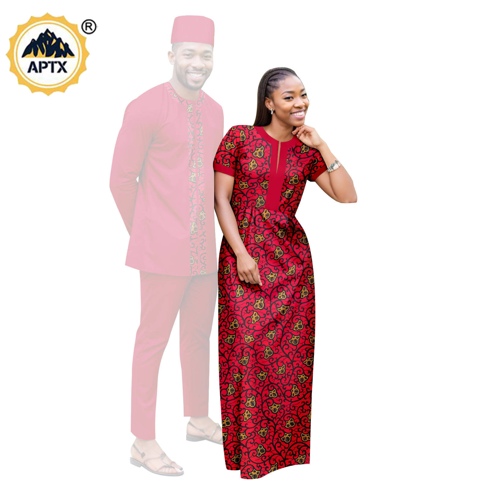 Dashiki African Clothes Print Long Dresses for Women Matching Couple Outfits Bazin Riche Men Hat Top Tee and Pant Sets Y23C119