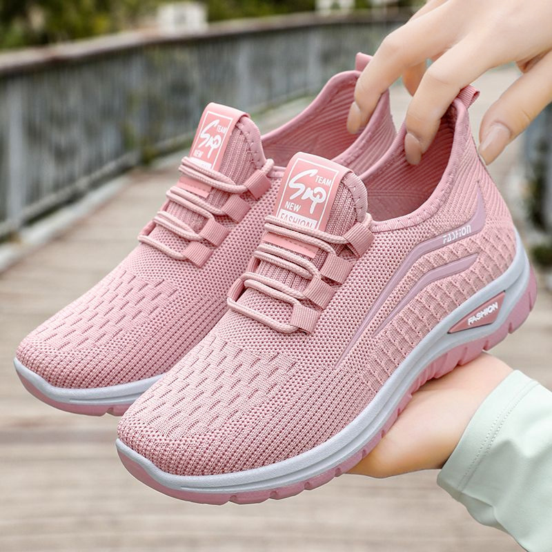 Autumn Women Casual Shoes Breathable Walking Mesh Lace Up Flat Shoes Sneakers Women Tenis Feminino Pink Zapatillas De Mujer