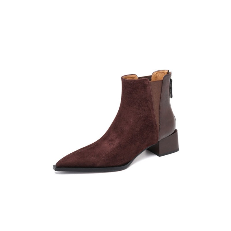 Autumn Winter Women Thick Heel Ankle Boots Elegant Back Zippers Shoes Modern Leather Suede Splicing Short Botas Para Mujer