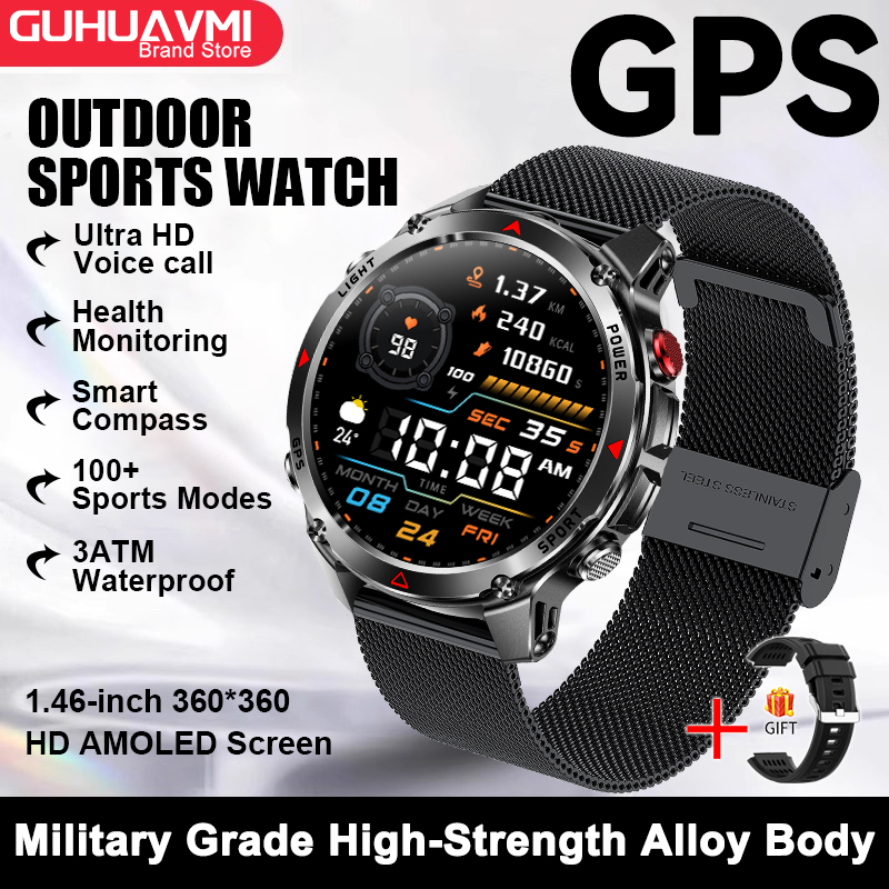 2025 New Military Bluetooth Call Smart Watch Built-in GPS Compass Barometric Altimeter 10ATM Waterproof Sports Smartwatches Men