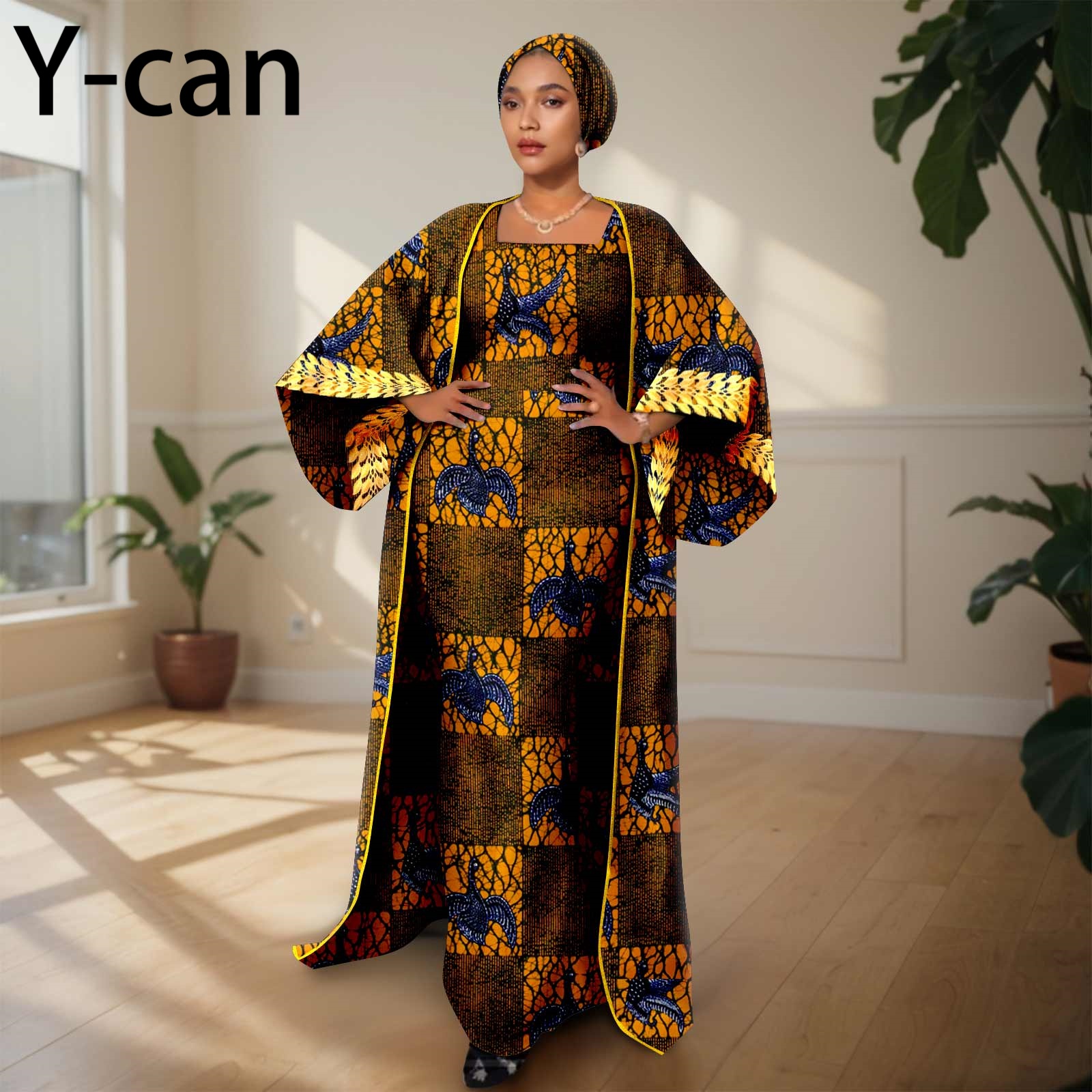 African Clothing for Women Female Suit Set Long Coat and Sleeveless Dress With Headscarf for Lady Traditional Outfits 2426029