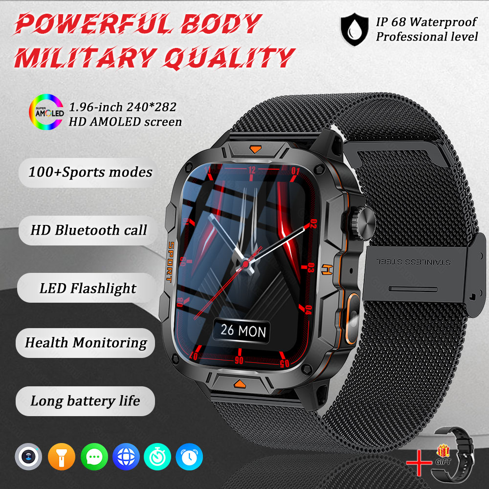 2025 New For Xiaomi Military Grade Smart Watch Men 1.96" AMOLED Screen 5ATM Waterproof Sports Fitness Tracker BT Call Smartwatch