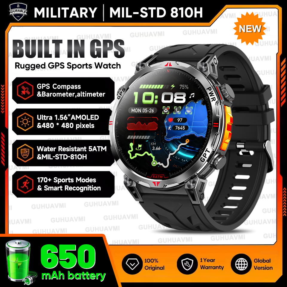 2025 New Military T-Rex3 GPS Smart Watch 5ATM Waterproof 650mAh Battery Heart Rate Compass AI GPT Sports tracker Smartwatch Men