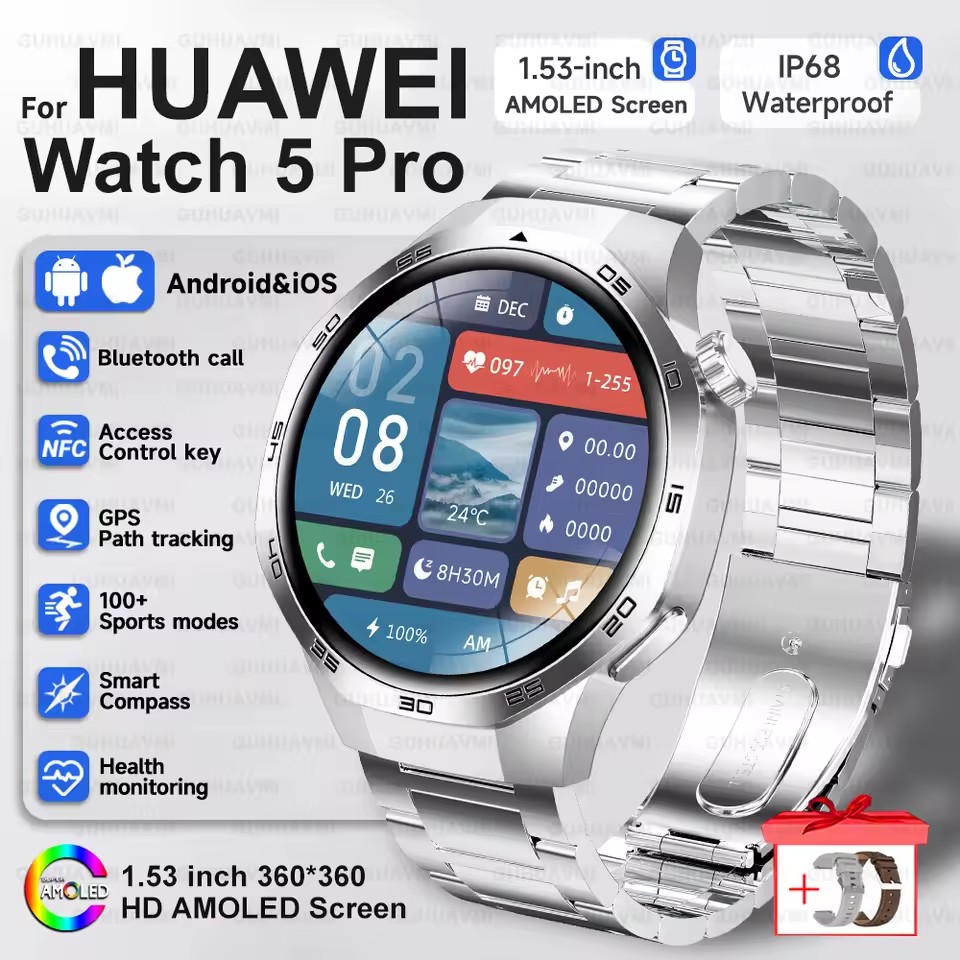 2025 Guhuavm Watch GT5Pro Smart Watch Men HD AMOLED Screen GPS Tracker Bluetooth Call Health Waterproof Smartwatches Heart Rate