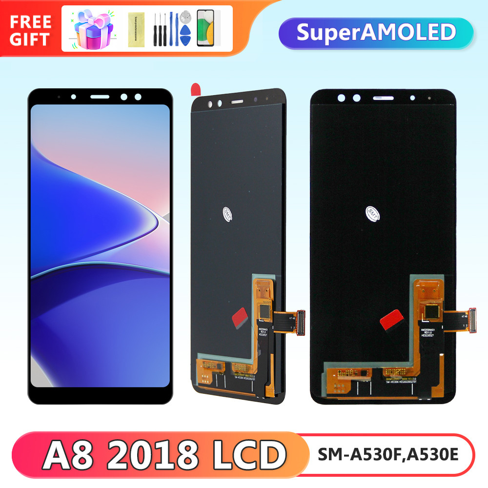 Super AMOLED A530 Screen with Frame, for Samsung Galaxy A8 2018 A530 A530F A530K Lcd Display Digital Touch Screen Replacement