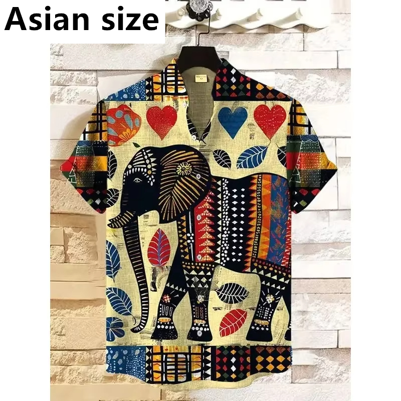 Vintage African Style 3D Printed Men's Retro Ethnic Tribal Short Sleeve Shirts Fashion Casual Vacation Streetwear Men's Shirts