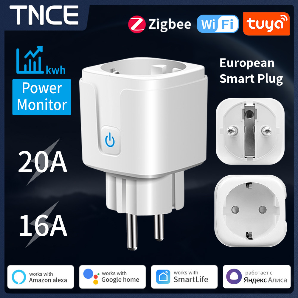 Tuya Smart Plug Zigbee EU 16A/20A Smart Socket With Power Monitor Timing Voice Control Works Whit Alexa Google Home Alice