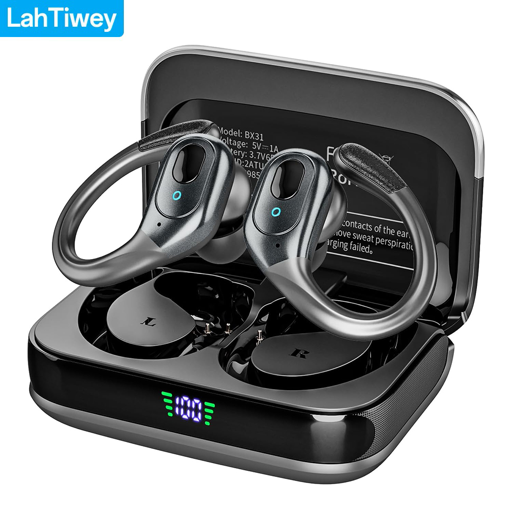 Wireless Headphones Bluetooth Earphonses with Microphones,75Hrs Playtime,IP7 Waterproof,LED Power Display Earbuds for Sports Gym