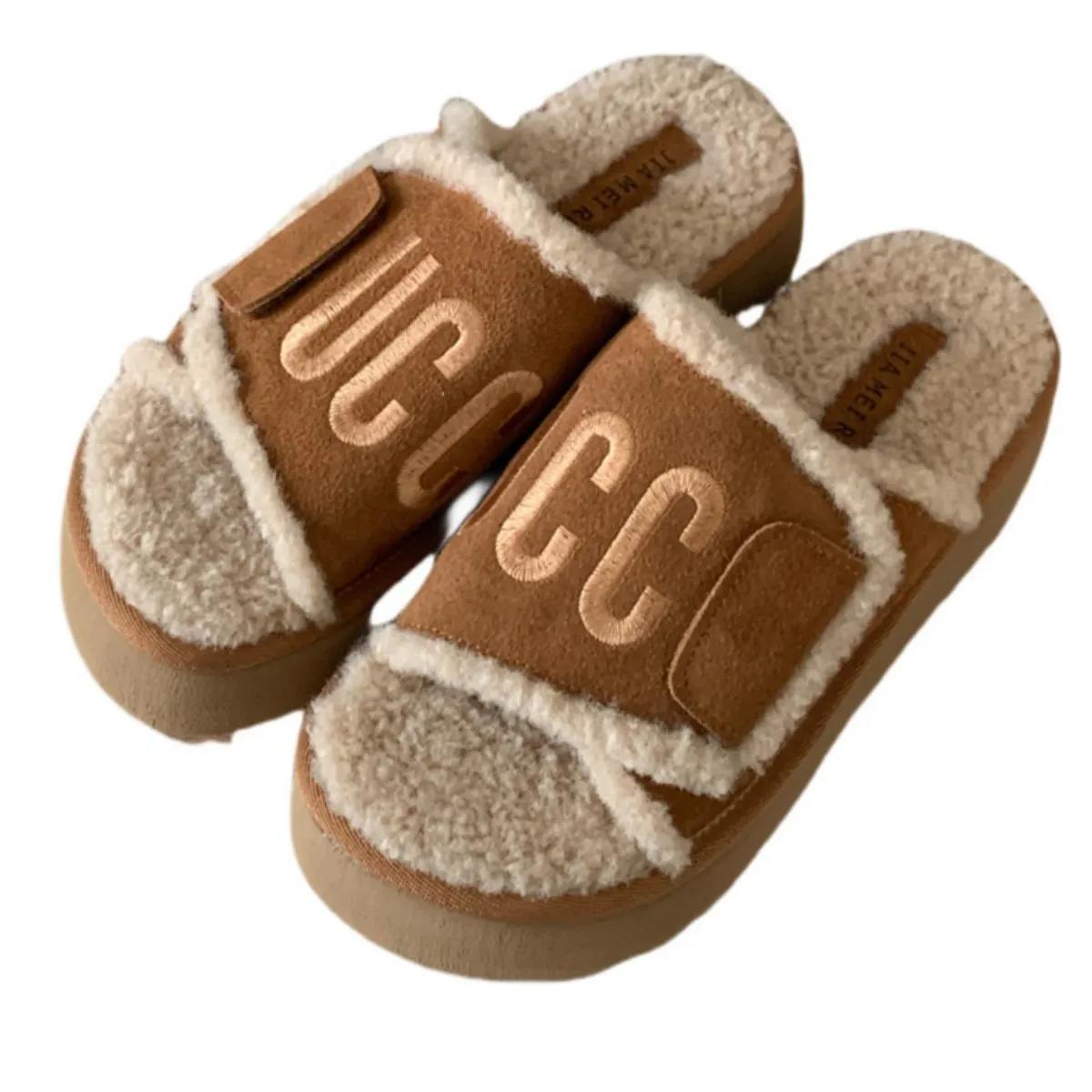 Women's Thick Bottom Slip-On Slippers Indoor Outdoor Wear Winter New Style Embroidered Anti-Slip Home Cotton Slippers Waterproof