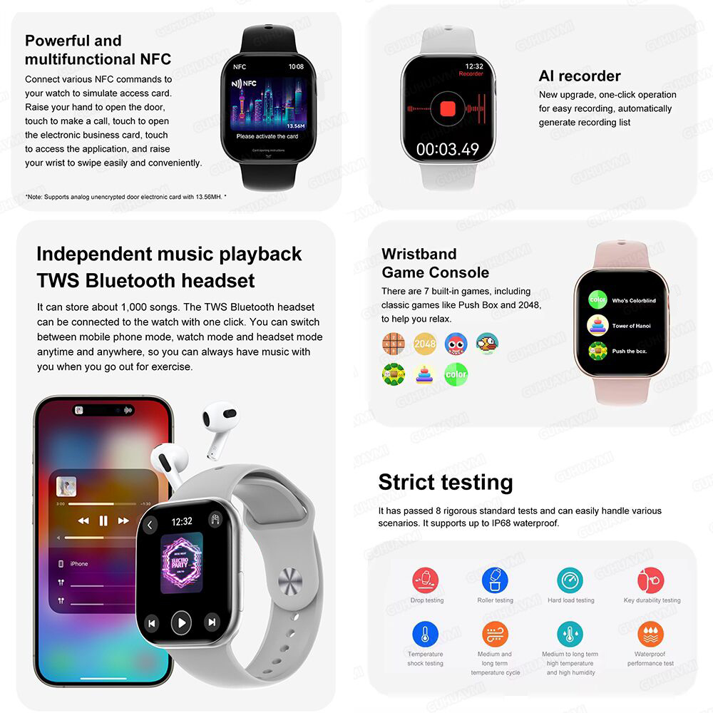 2025 New Men Smartwatch Series 10 Watch HD" AMOLED 32GB ROM Bluetooth Call Music Video GPS NFC Compass IP68 Waterproof For IOS