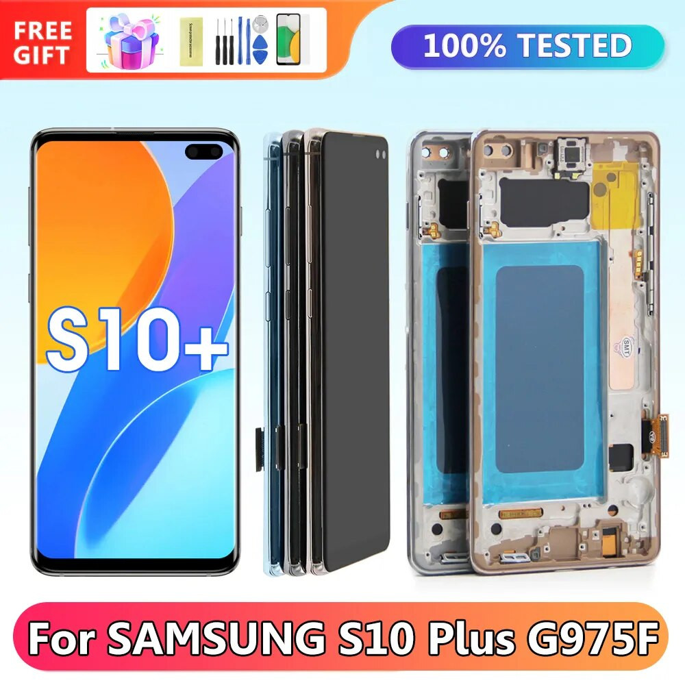 tft S10 Plus Display Screen with Frame, for Samsung Galaxy S10+ G975F G975F/DS Lcd Display Touch Screen Digitizer Replacement