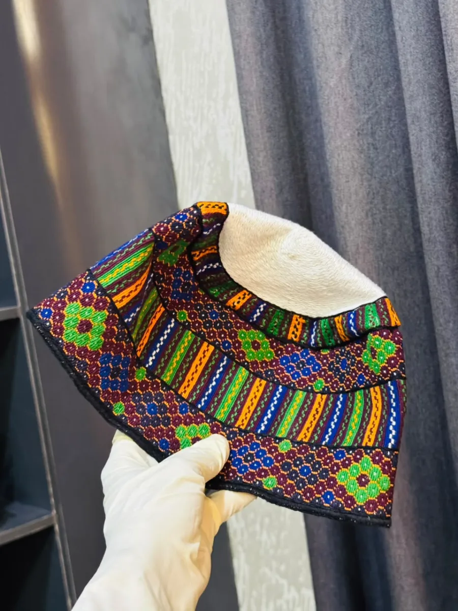 Handwoven African Print Cap - Traditional Embroidered Headwear