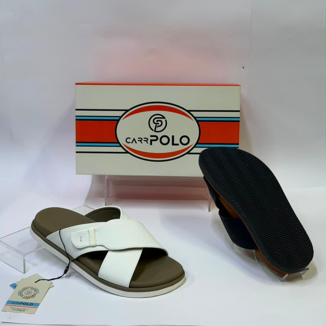 CarrPolo White & Brown Cross-Strap Sandals