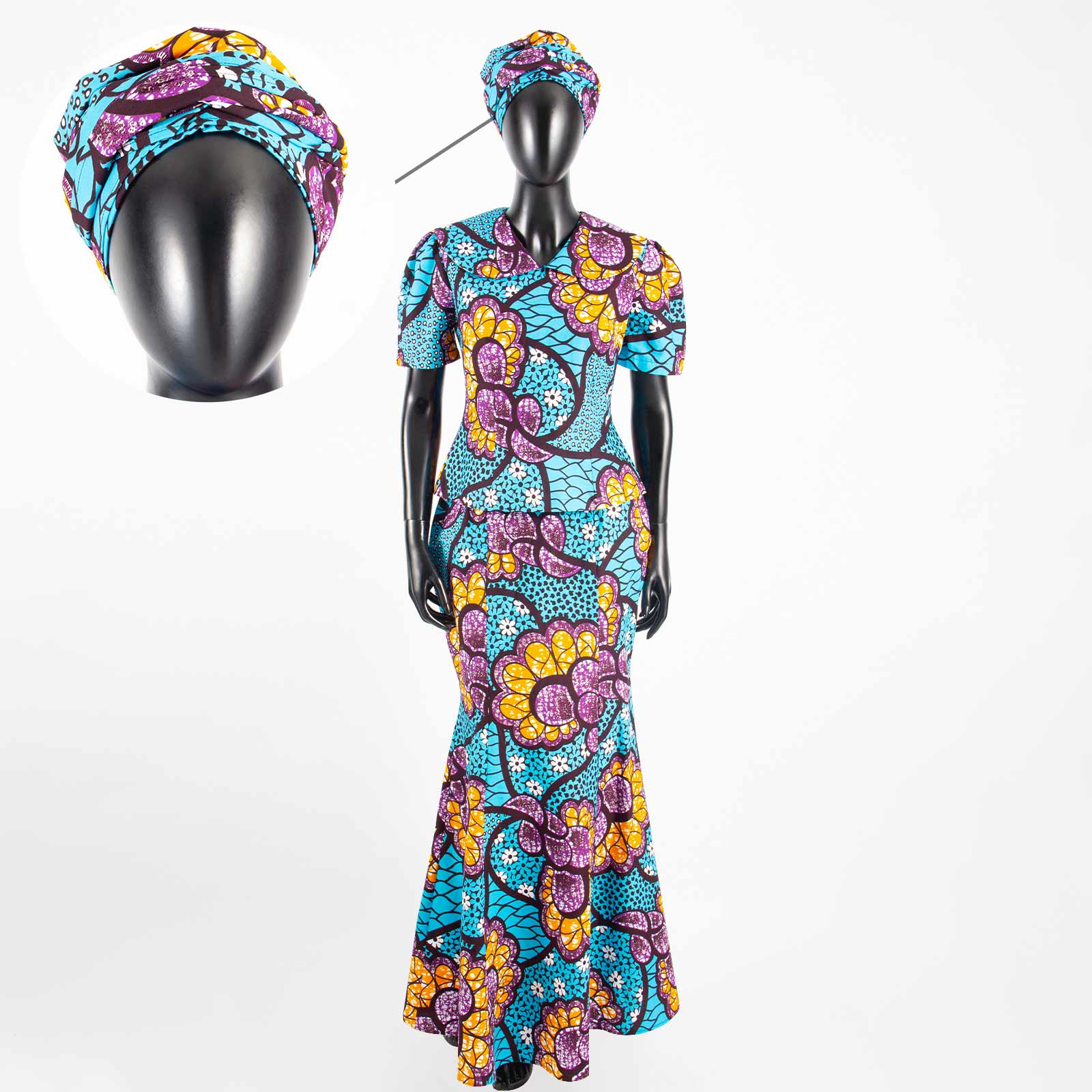 African Women Set Ankara Print Traditional Doll Collar Top and Skirts Match Headscarf Bazin Riche Dashiki Lady Outfits Y2326003