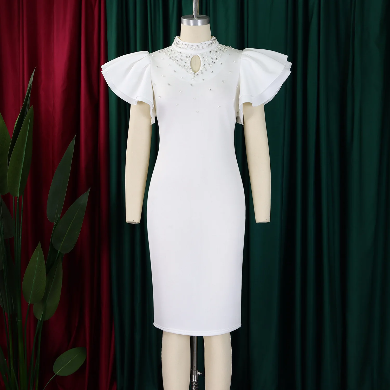 Elegant Women Party Evening Dresses Ruffle Sleeve Bodycon Midi Robe Office Ladies Overalls African Dashiki Ankara Clothing 2025