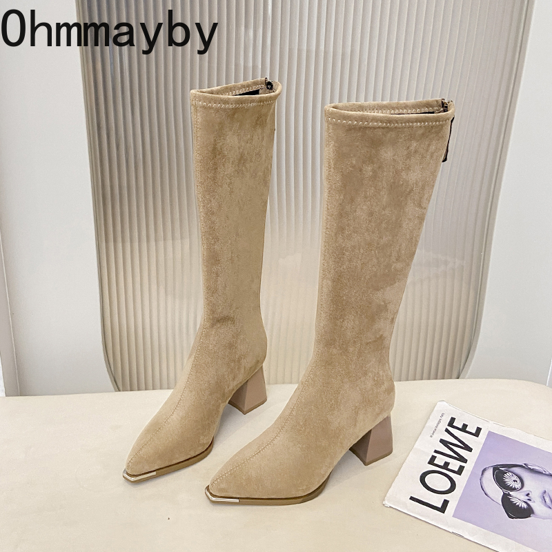 Autumn Winter Sued Women Loots Boots Fashion Pointed Toe Shoes Street Style Party Stripper Female Thick Heel High Booties