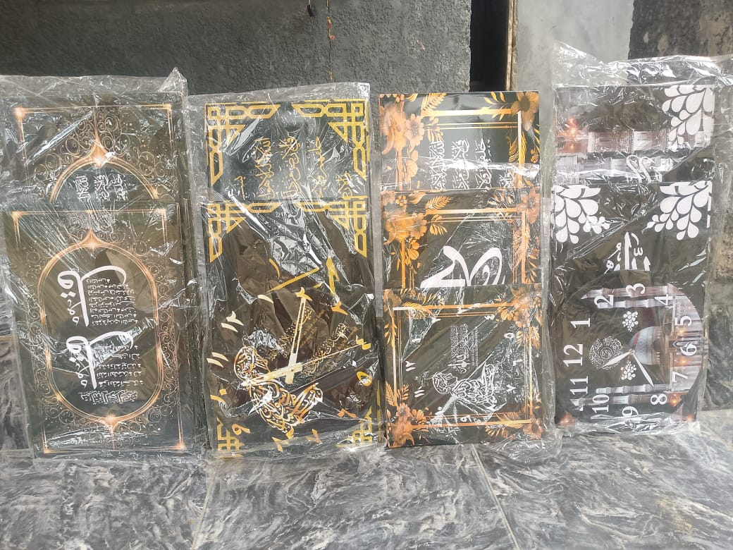 Decorative Acrylic Wall Clocks with Islamic Calligraphy and Floral Design
