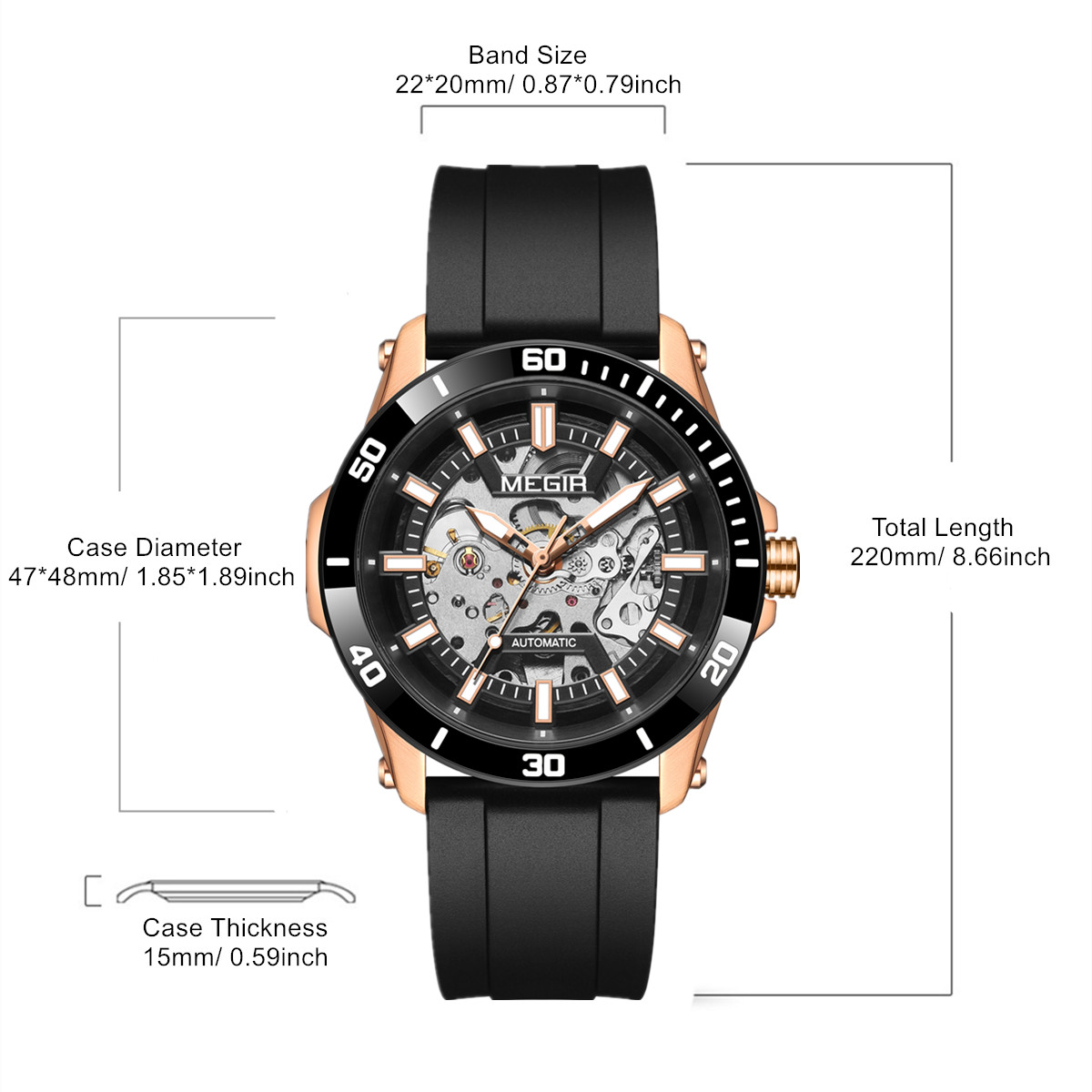 MEGIR Hollow Out Mechanical Watch for Men Fashion Stainless Steel Case Sapphire Full Automatic Wristwatches Montre Homme 8605