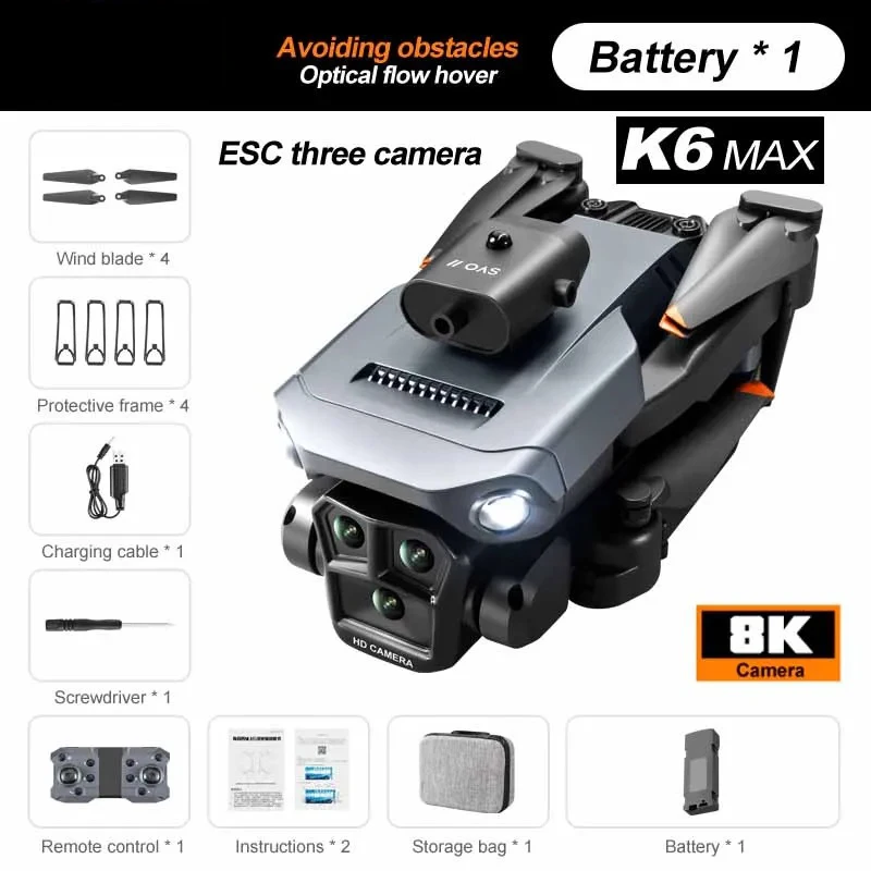 K6 Max Drone 8K GPS Professinal HD Three Cameras Wide Angle Optical Flow Four-way Obstacle Avoidance Quadcopter Toys