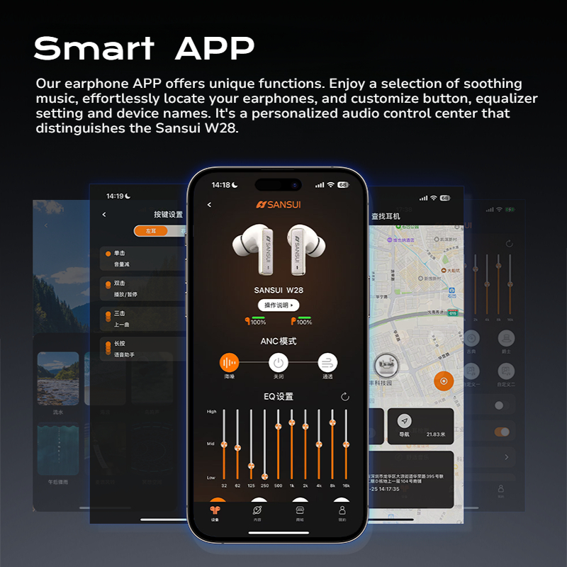 Sansui ANC Bluetooth 5.4 Earphones -52dB Active Noise Canceling Headphones In-Ear Detection TWS Wireless Earbuds Hands Free