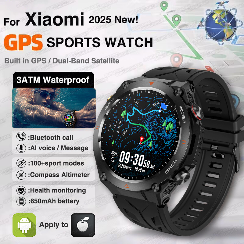 2025 New For Xiaomi GPS Sports Smart Watch Men Waterproof Fitness Trackr Bluetooth call 650Mah Battery Smartwatch Woman Bracelet