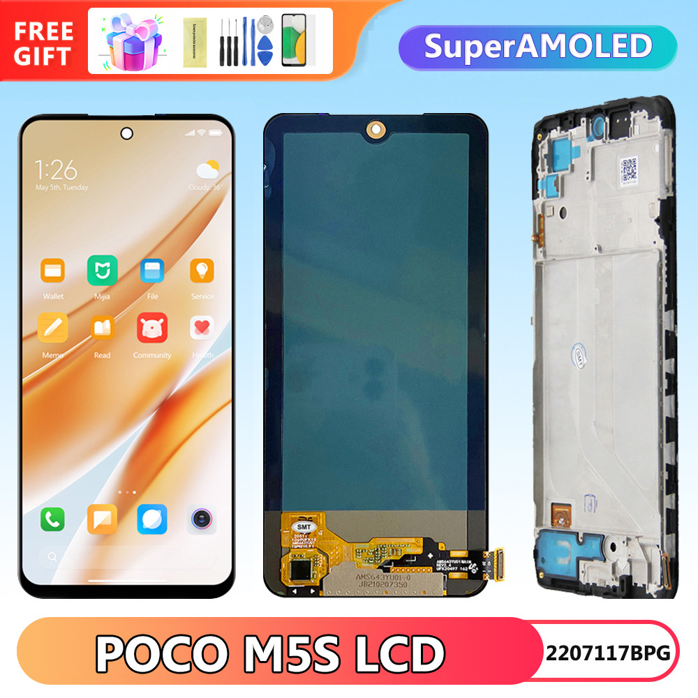 Super Amoled Screen for Xiaomi Poco M5s 2207117BPG Lcd Display Digital Touch Screen with Frame for Poco M5s Screen Replacement