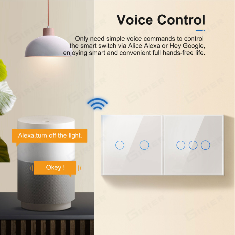 WiFi Smart Switch EU Light Wall Touch Switch 220V No Need Neutral Wire Tuya Smart Life Work with Alexa Google Home 1/2/3Gang