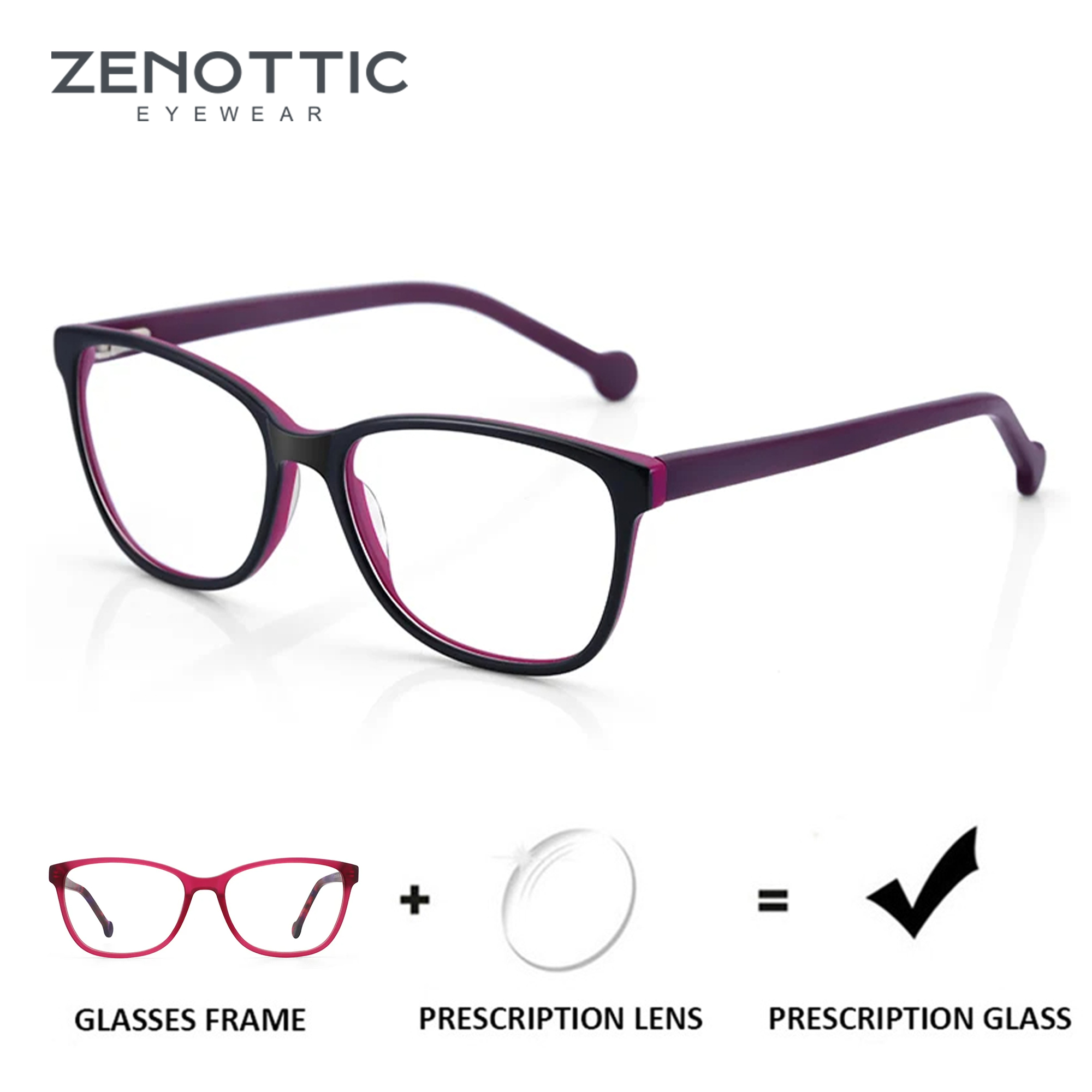 ZENOTTIC Fashion Acetate Prescription Eyeglasses Progressive Optical Glasses For Women Anti Blue Light Protection Myopia Eyewear