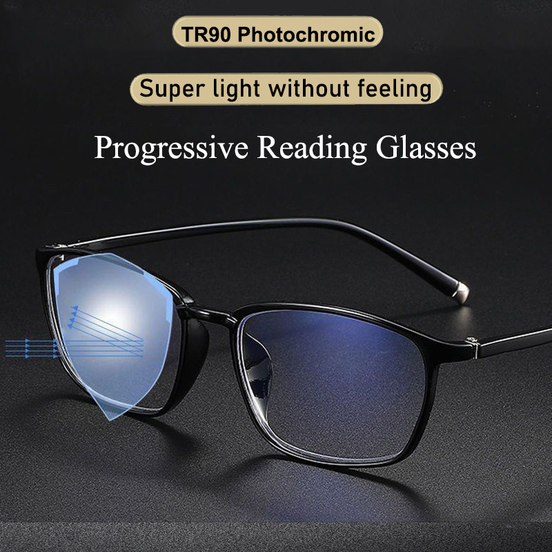 TR90 Round Photochromic Multi-focal Reading Glasses Men Fashion Progressive Anti Blue Ray Presbyopic Glasses Eyeglass