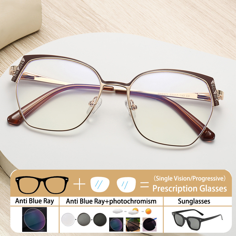 Fashion Brand Design Eyebrows Alloy Frame Photochromic Amblyopia Anti Blue Ray Women Sunglasses Hyperopia Prescription Glasses
