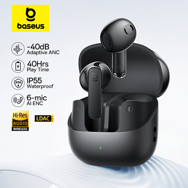 Baseus Bass BS1 NC -40dB Realtime Adaptive ANC Wireless Earbuds Bluetooth 6.0 Semi-Open Earphones LDAC Hi-Res Audio 6-Mic AI ENC